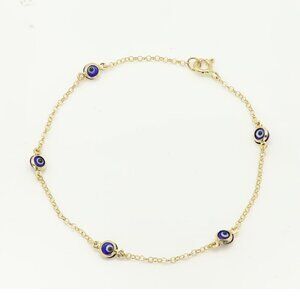 Evil Eye Bracelet 14k Yellow Gold 7' inch Length Real Gold